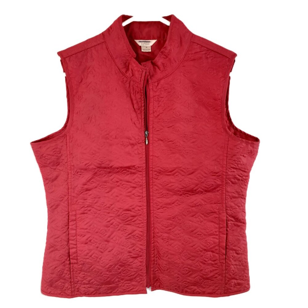 Christopher & Banks Vest Size M Full Zip Quilted Sleeveless Pockets Pink Lined